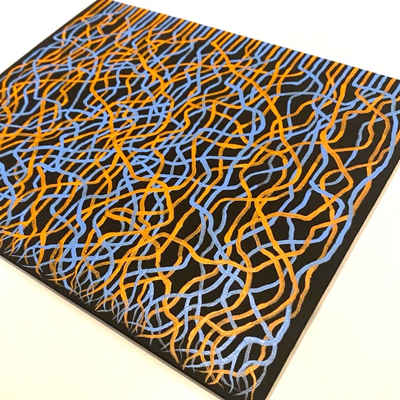 Orange and Blue Mycelium Network Painting - Black Background - Original Art - Picture 4 of 13